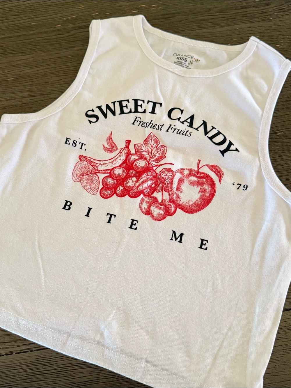 Women’s White Sweet Candy Graphic Tank Top - Orange Kiss